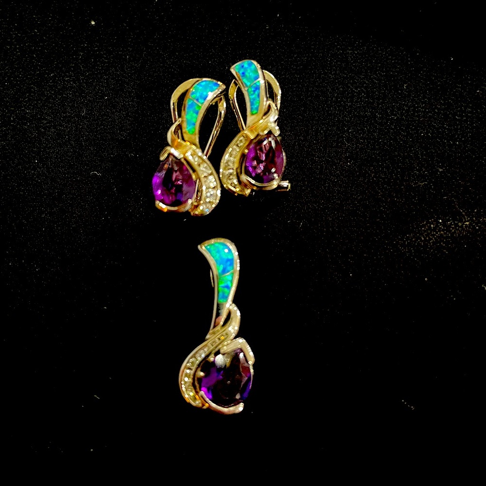 Sterling silver Amethyst and Blue Opal set